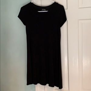 Girls black cotton knit plain tee shirt dress